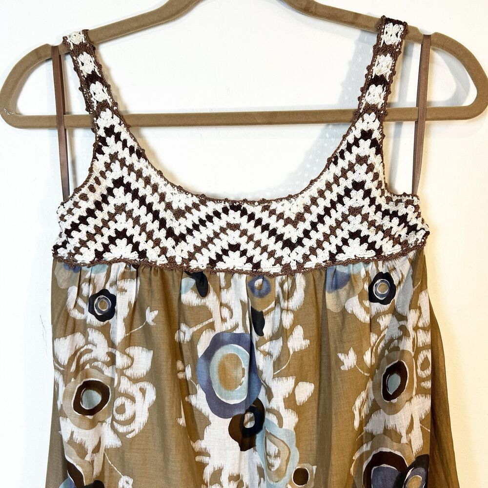 BCBG Maxazria Dress Cotton Silk Boho Brown Floral Crochet Sz S